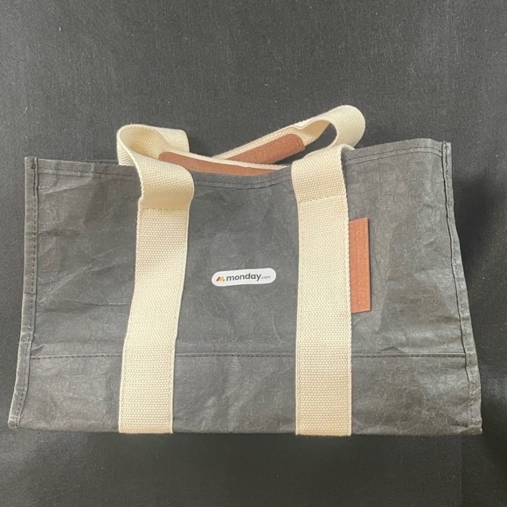 Gray Canvas Tote Bag with Cream Straps